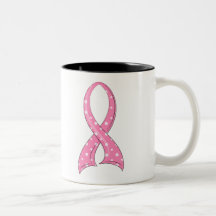 Polka Dot Pink Ribbon Breast Cancer Coffee Mug