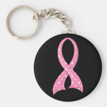 Polka Dot Pink Ribbon Breast Cancer Key Chains