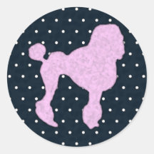 Polka Dot Poodle Round Sticker