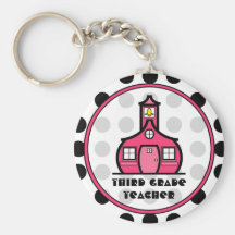 Polka Dot Third Grade Teacher Keychain