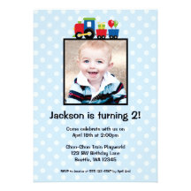 Polka Dot Train Birthday Boy Photo Invitations