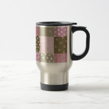 Polka Dots Flowers Brown Pink Quilt Coffee Mugs