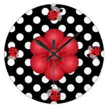 Polka Dots & Ladybugs Wall Clock