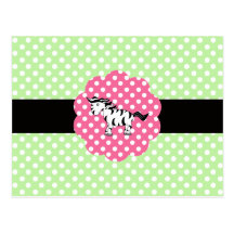 Polka dots zebra postcard