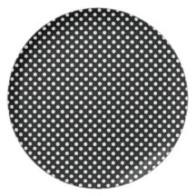 Polka white on black dinner plate