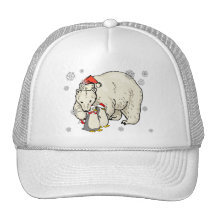 Polo Bear and Penguins Snowflake Christmas Art Mesh Hats