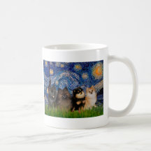 Pomeranians (four) - Starry Night Coffee Mugs