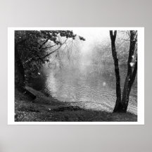 Pond in woods during Snow Storm Print
