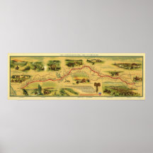 Pony Express Map by William Henry Jackson 1861 Print