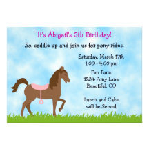 Pony Party Birthday Invitation for Girls