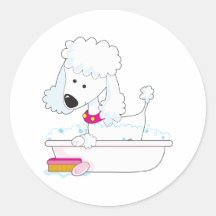 Poodle Bath Round Stickers
