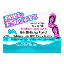 Pool Party Birthday Custom Invitations