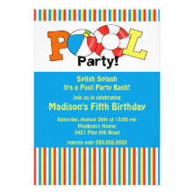 Pool Party Birthday Invitation Bright Stripes!