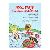 Pool Party Themed Birthday Party Invitations