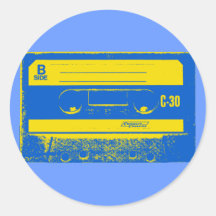 Pop Art Cassette Tape Graphic in Yellow & Blue Round Sticker