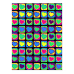 Pop art colourful hearts postcard postcards