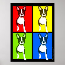 Pop Art Quad Colourful Boston Terrier Poster