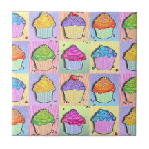 Pop Art Rainbow Cupcakes Tile