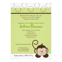 POP MONKEY 5x7 Green Neutral BABY SHOWER Custom Invitation