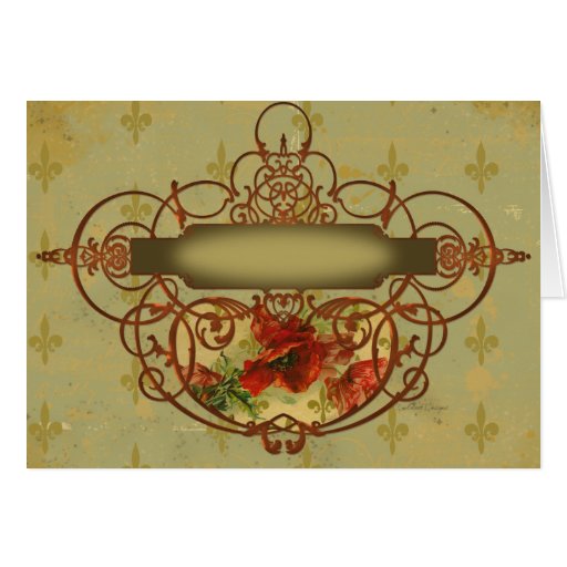 Poppies Fleur de Lis Victorian Style Greeting Card