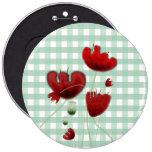 Poppies gingham field country kiss brooch button