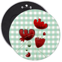Poppies gingham field country kiss brooch button