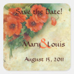 Poppies Memories and French Script Save the Date Square Stickers