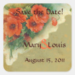 Poppies Memories and French Script Save the Date Sticker
