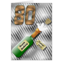 Popping Champagne Bottle 80th Birthday Card