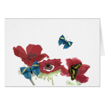 Poppy Anemones and Butterflies. Greeting Card