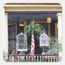 Porch With Bird Cages Square Stickers
