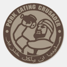 PORK EATING CRUSADER ROUND STICKERS