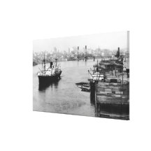 Portland, OR View Lumber Wharf and Ocean Liner Canvas Prints