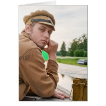 Portrait of soldier in retro style picture greeting cards