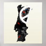 Portugal Trendy Peace Sign with Portuguese map Poster