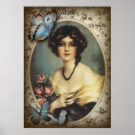 Posh Vintage Butterfly Paris Lady Fashion Print