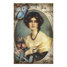 Posh Vintage Butterfly Paris Lady Fashion Personalized Stationery