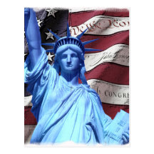 Postcard Flag & Statue of Liberty