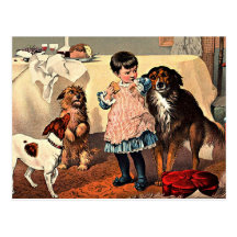 Postcard: Girl and Dogs