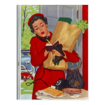 Postcard Retro Stylish Mid-Century Fashions Woman