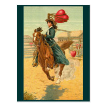 Postcards - Valentine cowgirl horse lasso heart
