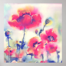 poster red poppies watercolor painting