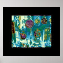 Poster with Clock Collection in Blues and Yellows