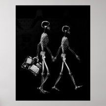 Poster - X-Ray Skeleton Couple Travelling Blk Wht