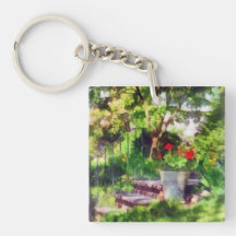 Pot of Geraniums Near Steps Keychain