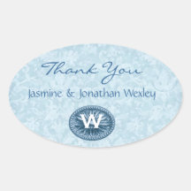 Powder Blue Monogram Wedding Thank You G200 Oval Sticker