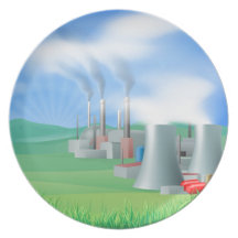 Power plant energy generation illustration dinner plates