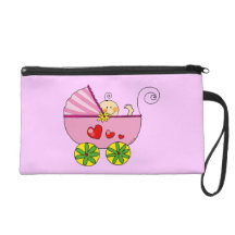 Pram & baby girl, baby shower wristlet