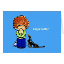 Prayer Partners Boy w Dachshund Personalized Cards