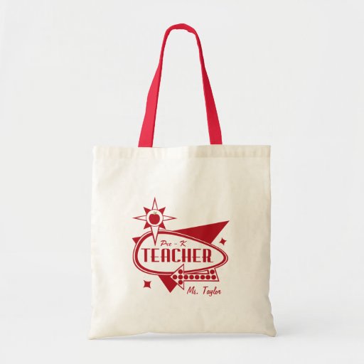 Pre - K Teacher Retro Red 60's Inspired Sign Canvas Bag